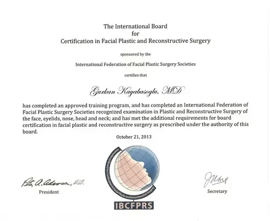 International Board Certification of Facial Plastic Surgery — Prof. Dr. Gürkan Kayabaşoğlu