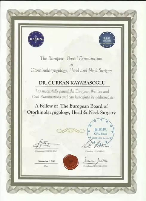 European Board of ENT, Head & Neck Surgery — Prof. Dr. Gürkan Kayabaşoğlu